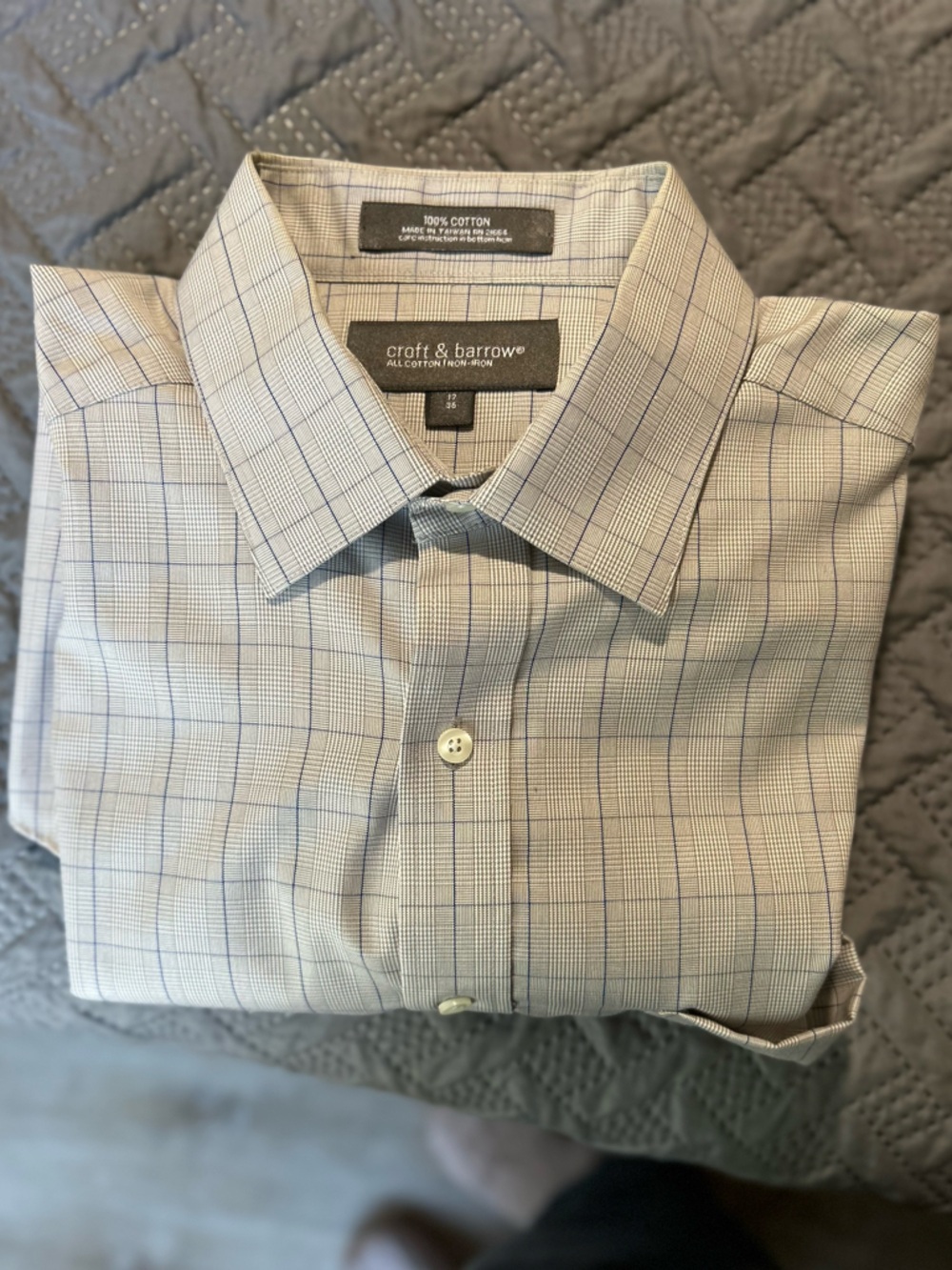 croft & barrow Beige and Blue Windowpane Dress Shirt